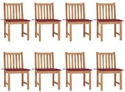 vidaXL Cadeiras de jardim 8 pcs c/ almofadões madeira de teca maciça