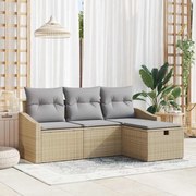 vidaXL Conjunto de Sofá de Jardim 4 Peças com Almofadas Bege em Rattan