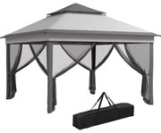 Outsunny Tenda Dobrável 3,3x3,3 m Tenda de Jardim com Altura Ajustável 4 Painéis de Malha Rede Mosquiteira Proteção UV30+ e Bolsa de Transporte Cinzento | AOSOM Portugal
