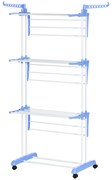 HOMCOM Estendal Dobrável para Roupa com Rodas Estendal Vertical de Aço com 3 Níveis Laterais Dobráveis 73x64x177cm Azul e Branco