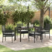 vidaXL Conjunto de Jantar de 5 Peças para Jardim com Almofadas Rattan Preto