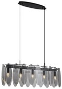 Candeeiro suspenso de design preto com vidro fumado oval 5-luzes - Mochan