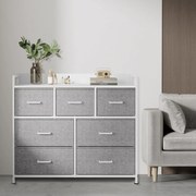 Cómoda, armário, 7 gavetas em tecido com puxadores 28,5 x 98 x 85 cm cinza-branco 