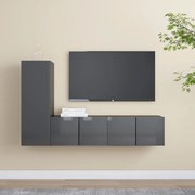 vidaXL 3 pcs conjunto de móveis de TV contraplacado cinzento brilhante