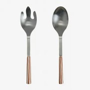 Conjunto De 2 Talheres Para Salada Em Aço Inoxidável E Cerâmica Ireli Terracota - Branco - Sklum