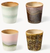 Hand-Painted Cups 70's with Reactive Glaze, Set of 4