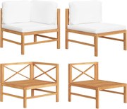 vidaXL 2 pcs conj. lounge de jardim c/ almofadões cor creme teca