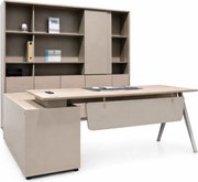 Secretária Riva Studio 2000x1850x750mm com Armário + Armário Misto Studio 2400x400x2000mm | Mobiliário de Escritório Premium em Grau EO Densificado | Alta Resistência a Riscos e Temperaturas