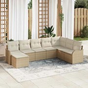 vidaXL Conjunto de Sofá de Jardim 8 Peças com Almofadas Beje de Rattan