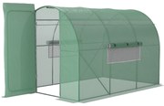 Outsunny Estufa Tipo Túnel 300x200x200 cm com Porta e Janelas Cobertura de PE e Metal Galvanizado para Cultivos Verde