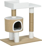 PawHut Arranhador Árvore para gatos Casinha para gatos, 1 casinha para gatos, 1 área de descanso, 70 cm  x 49 cm x 79 cm, Natural + Branco | Aosom Portugal