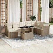 vidaXL 9 pcs conjunto de sofás p/ jardim com almofadões vime PE bege