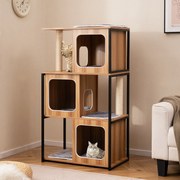 Arranhador de madeira de 160 cm com caverna, rede e arranhador, arranhador de 5 níveis para gatos