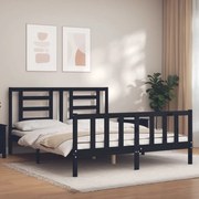 Estrutura de cama com cabeceira 160x200 cm madeira maciça preto