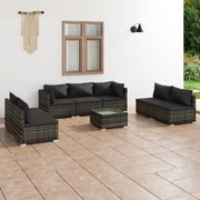 8 pcs conjunto lounge de jardim c/ almofadões vime PE cinzento