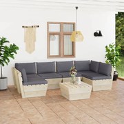 7 pcs conjunto lounge de paletes + almofadões madeira de abeto