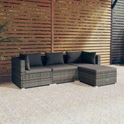 vidaXL 4 pcs conjunto lounge de jardim c/ almofadões vime PE cinzento