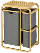 HOMCOM Cesto de Roupa Cesto de Armazenamento Cesto de Roupa Sujja em Bambu 3 Cestos - 49L x 33P x 70A cm Cinzento | Aosom Portugal
