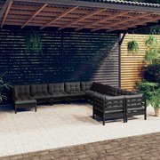 11 pcs conjunto lounge de jardim c/ almofadões pinho preto