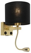 Candeeiro de parede Art Déco dourado com USB e cúpula preta - Brescia