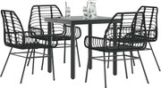 vidaXL Conjunto de jantar jardim 5 peças vidro vime PE preto