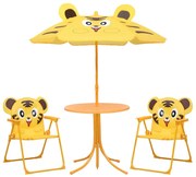 3 pcs conjunto bistrô de jardim infantil c/ guarda-sol amarelo