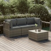 4 pcs conjunto lounge de jardim c/ almofadões vime PE cinzento