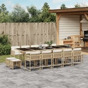 vidaXL 15 pcs conjunto de jantar p/ jardim com almofadões vime PE bege