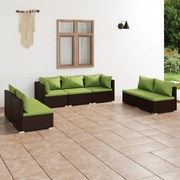 7 pcs conjunto lounge jardim c/ almofadões vime PE castanho