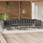 8 pcs conjunto lounge de jardim c/ almofadões pinho cinza