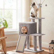 Arranhador gatos com 3 bolas 118 cm com brinquedo Cinzento claro