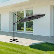 Guarda-sol redondo jardim 294 x 247 cm Guarda-sol suspenso com rotação de 360° Base cruzada 5 inclinações ajustáveis Cinzento