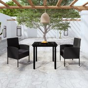 vidaXL 3 pcs conjunto de jantar para jardim preto