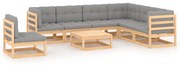 vidaXL 8 pcs conjunto lounge de jardim c/ almofadões pinho maciço