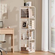 Estante rotativa de 360° de 4 níveis com suportes para livros 43 x 43 x 158 cm bege natural e branco