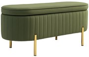 HOMCOM Banco Baú Oval de 72L com Tampa Levantável em Tecido de Efeito Veludo e Madeira 108x44x43,5 cm Verde | Aosom Portugal