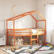 vidaXL Cama alta com telhado 90x200 cm pinho maciço castanho-mel