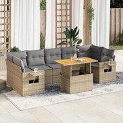 vidaXL 8 pcs conjunto de sofás p/ jardim com almofadões vime PE bege