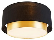 Candeeiro de teto moderno preto com dourado 50 cm 3 luzes - Drum Duo Moderno