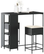 vidaXL 3 pcs conjunto de bar para jardim c/ almofadões vime PE preto