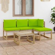 5 pcs conjunto lounge de jardim c/ almofadões verde brilhante