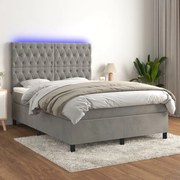 vidaXL Cama box spring c/ colchão/LED 140x190 cm veludo cinzento
