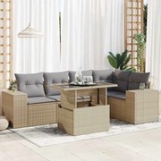 vidaXL 6 pcs conjunto de sofás p/ jardim com almofadões vime PE bege
