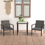 vidaXL 3 pcs conjunto de jantar para jardim vime PE cinzento