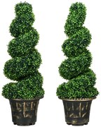 HOMCOM Letra em Espiral Conjunto de 2 Plantas Artificiais com Vaso 90 cm de Altura Verde | Aosom Portugal