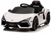 Carro elétrico para crianças Lamborghini REVUELTO, 12V com pneus Borracha, assento em pele artificial Branco