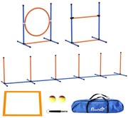 PawHut Jogo de Agilidade para Cães de 4 Peças com Piquetes para Slalom Zona de Descanso Valla e Anel de Salto Laranja e Azul | Aosom Portugal
