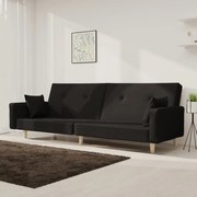 vidaXL Sofá-cama 2 lugares com duas almofadas tecido preto