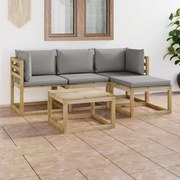 5 pcs conjunto lounge de jardim com almofadões cinzentos