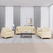 3 pcs conjunto de sofás com almofadas tecido cor creme